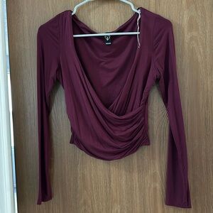 Maroon V-Neck Long Sleeve Blouse